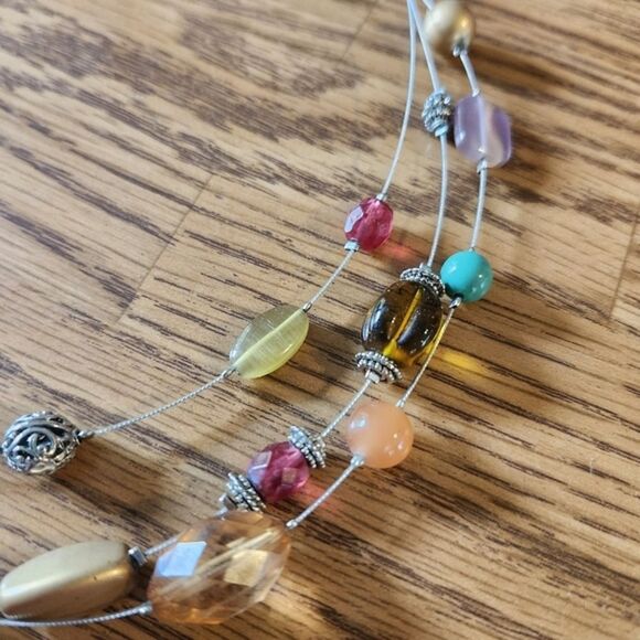 LIA SOPHIA Triple Strand Colorful Stone And Silver Necklace EVENT READY! - Picture 2 of 8